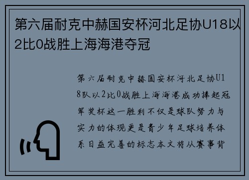 第六届耐克中赫国安杯河北足协U18以2比0战胜上海海港夺冠